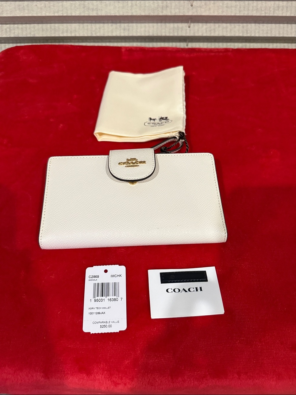 Coach White Leather Wristlet Clutch with Gold Logo Hardware